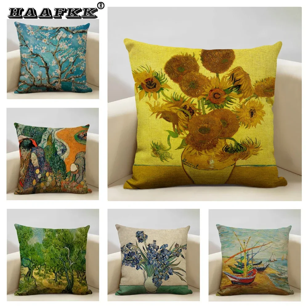 Funda de cojín decorativa con estampado de aceite, funda de almohada de girasol, decoración del hogar para sala de estar