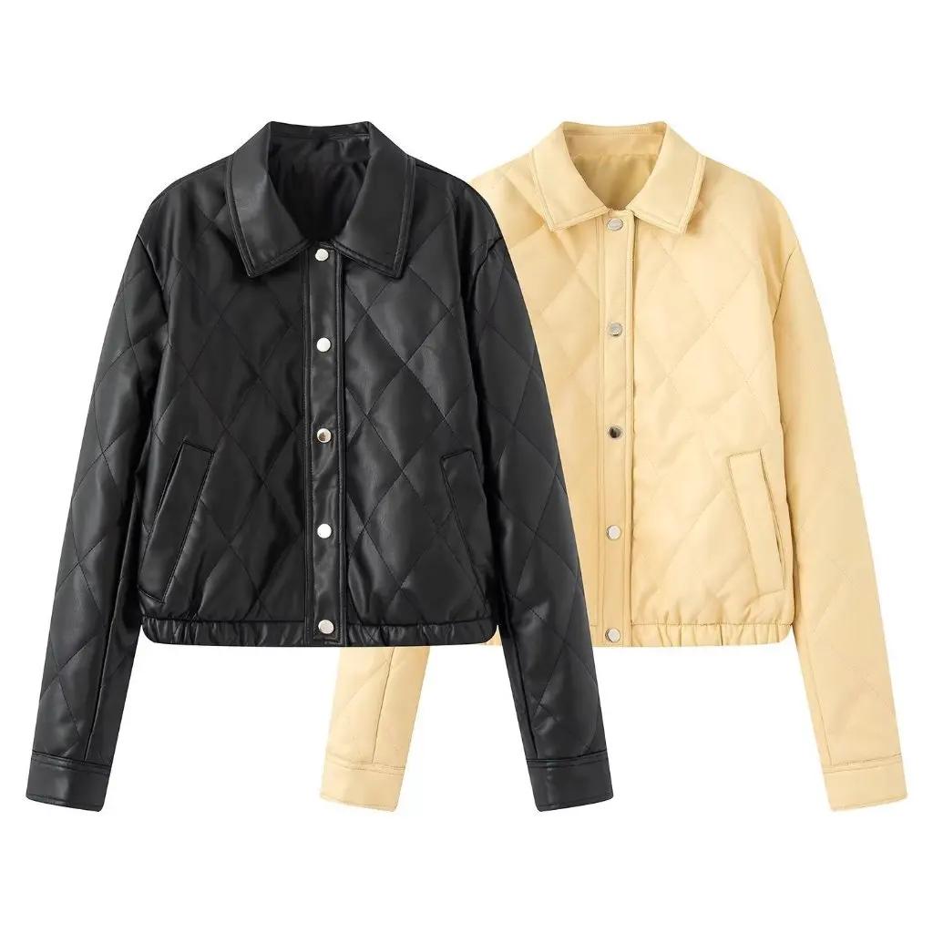 

Modern European Style Women's Short Bunting Jacket Stand Collar PU Cotton Clothes Rapid Transit International Fashion Trend