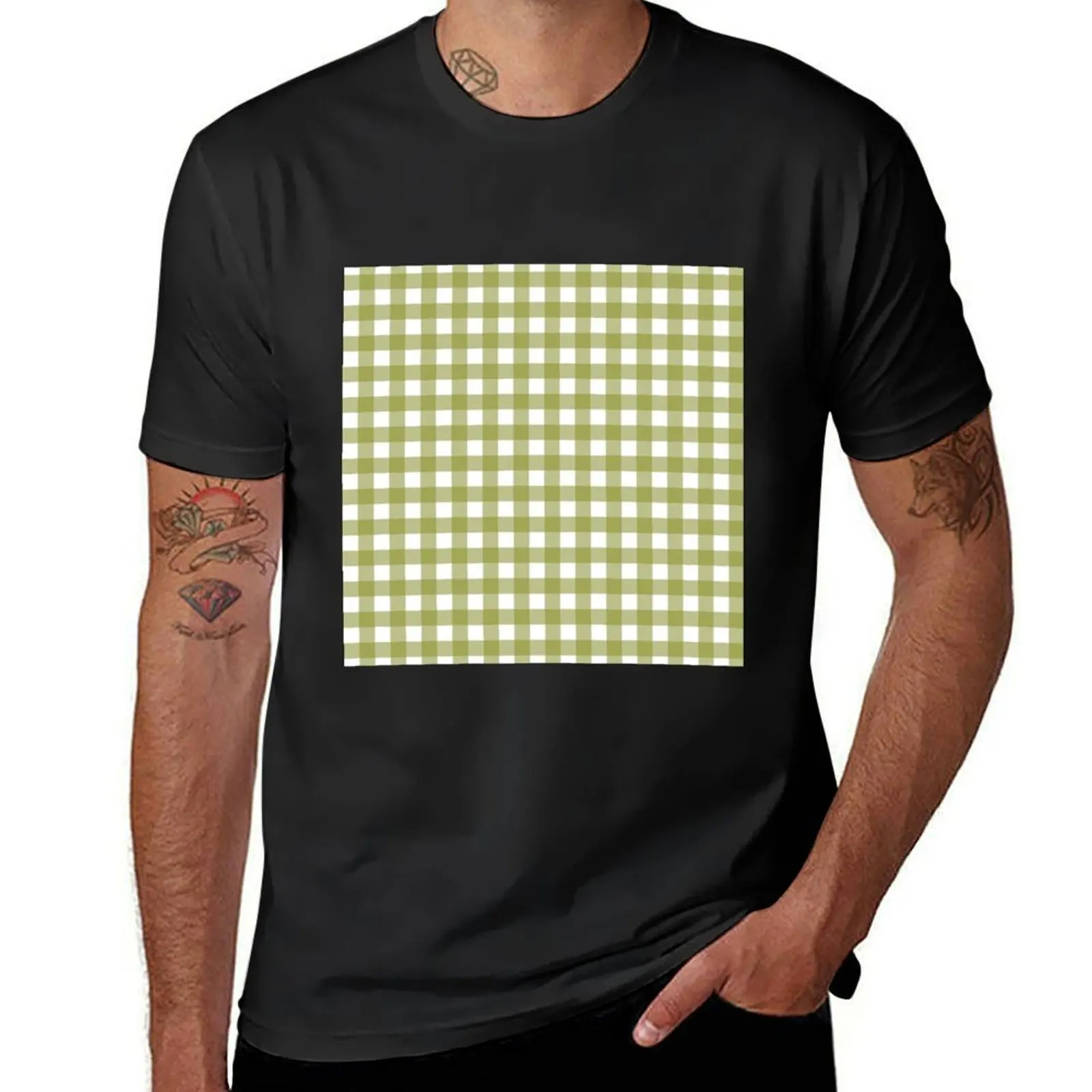 

olive green gingham patterned T-Shirt Short sleeve tee oversize t-shirts man tees mens graphic t-shirts funny