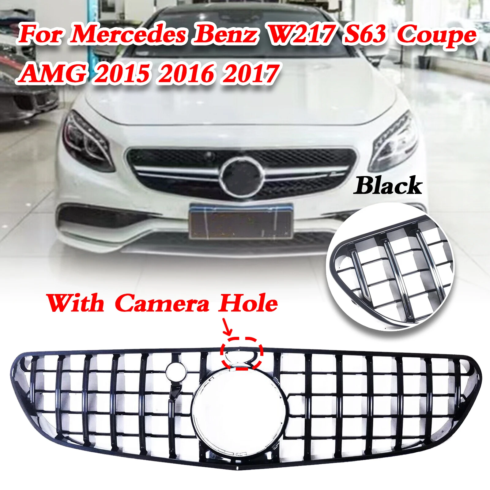 Front Grille Grill Upper Replacement Bumper Hood Mesh Auto Kit For Mercedes Benz W217 Coupe S63 AMG GT 2015-2017