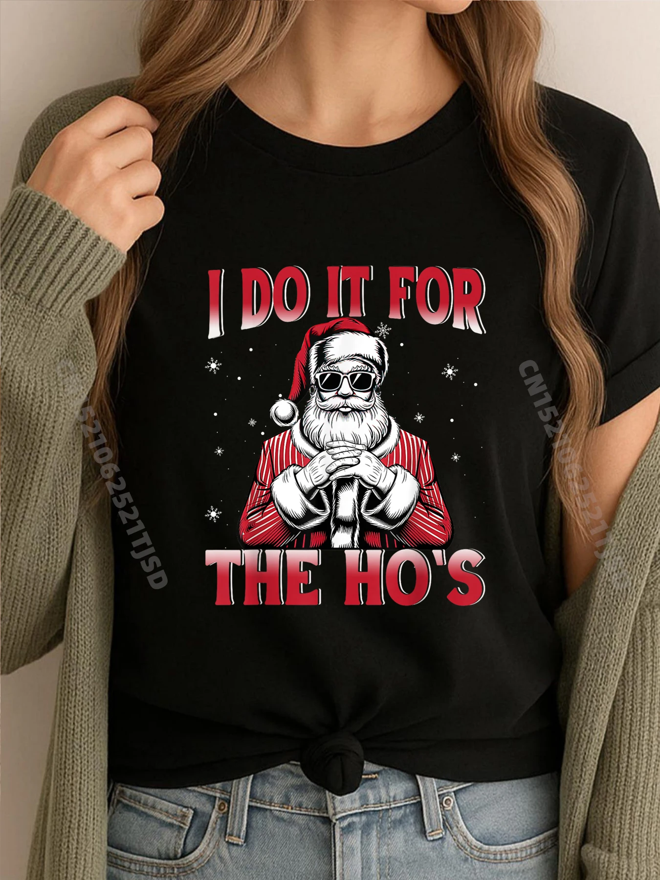 

Funny Christmas Santa Claus I Do It For The Hos Cute Xmas T Shirt Woman Cotton Student Clothes Woman England Style