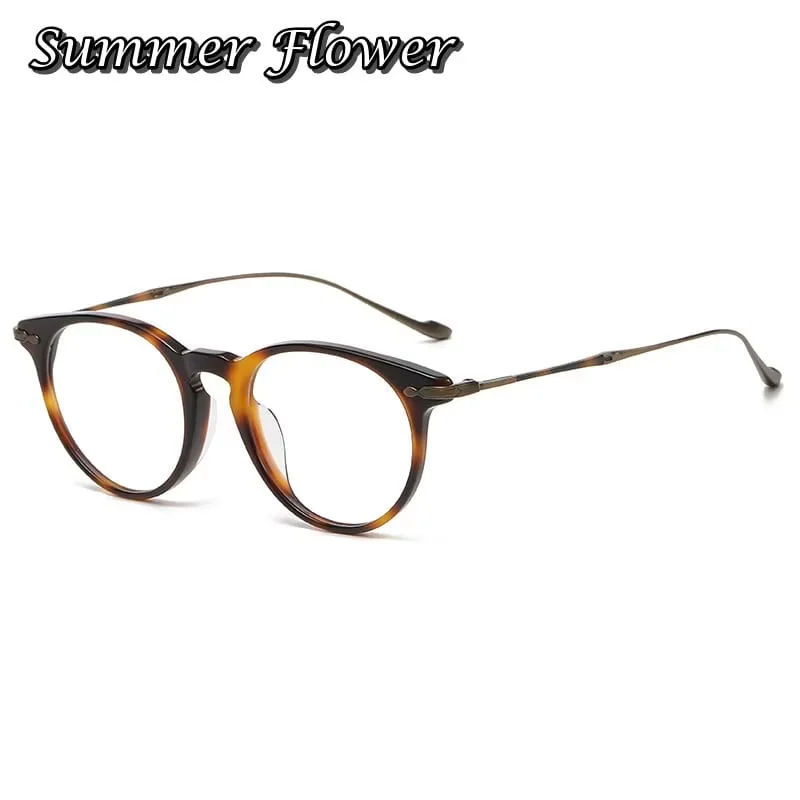 

Retro Round Eyewear Frames Acetate Titanium Women Men Eyeglasses Optical Gafas for High Degree Prescription Lenses