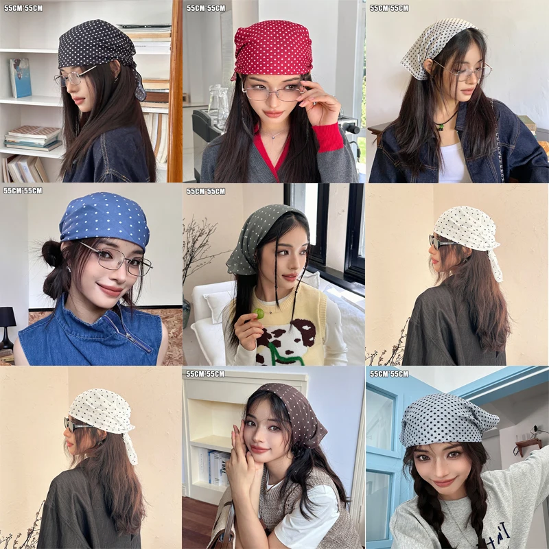 Polka Dot Silk Scarf Cozy Headscarf Hair Band Hair Tie Fashionable Multifunctional Square Scarf