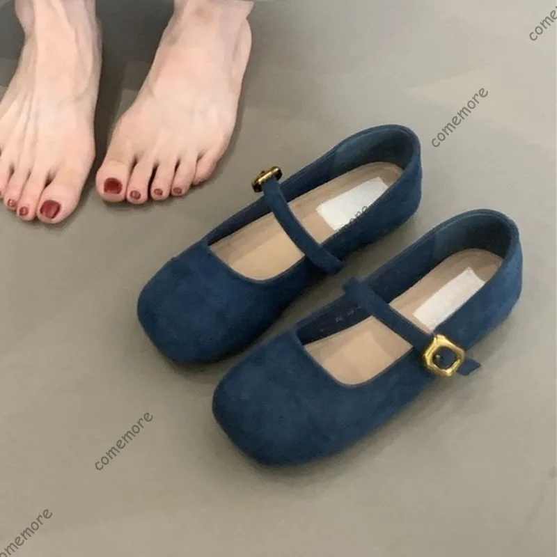 

Comemore Ретро туфли Мэри Джейн для женщин Весна Осень Женские туфли на плоской подошве с квадратным носком Однотонные замшевые лоферы с пряжкой на ремне Женская обувь