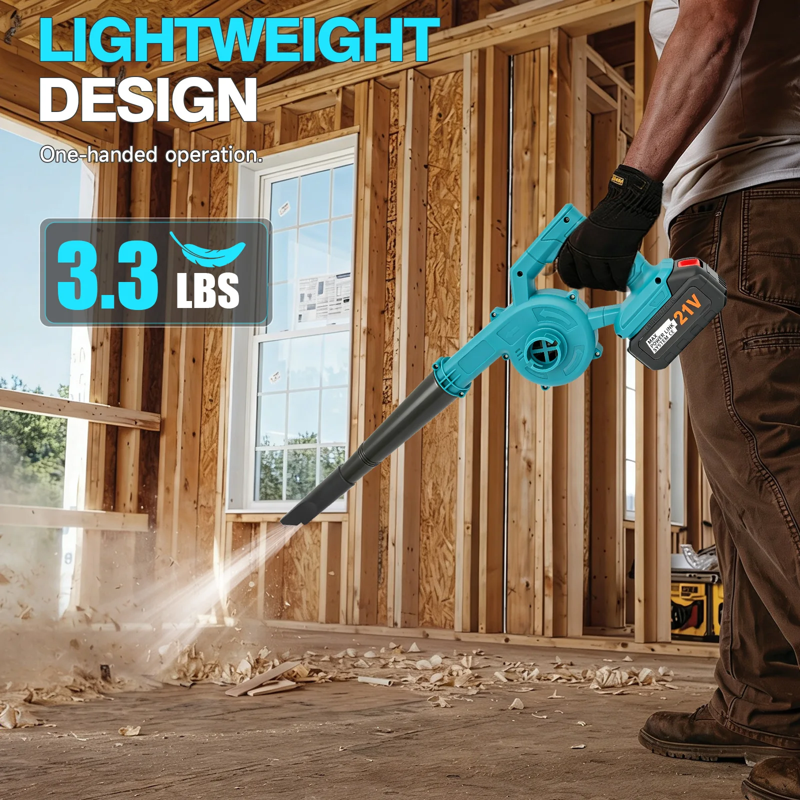 2-in-1 Cordless Leaf Blower Vacuum Electric 100CFM 21V 160 MPH Lightweight With 4.0Ah Battery for Garage Leaves Dust Cleaning