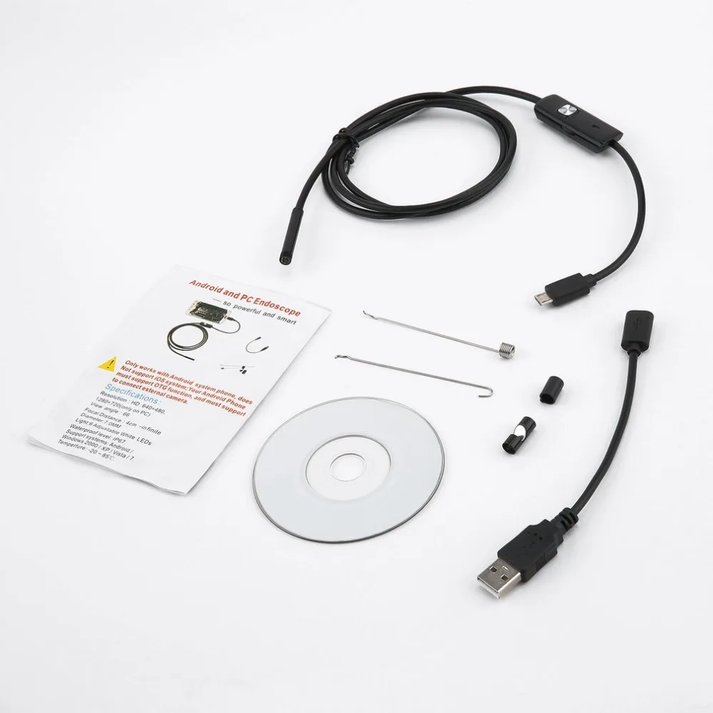 5,5 mm endoscoopcamera HD USB-endoscoop met 6 LED 1M zachte kabel Waterdichte inspectie Borescope voor Android PC