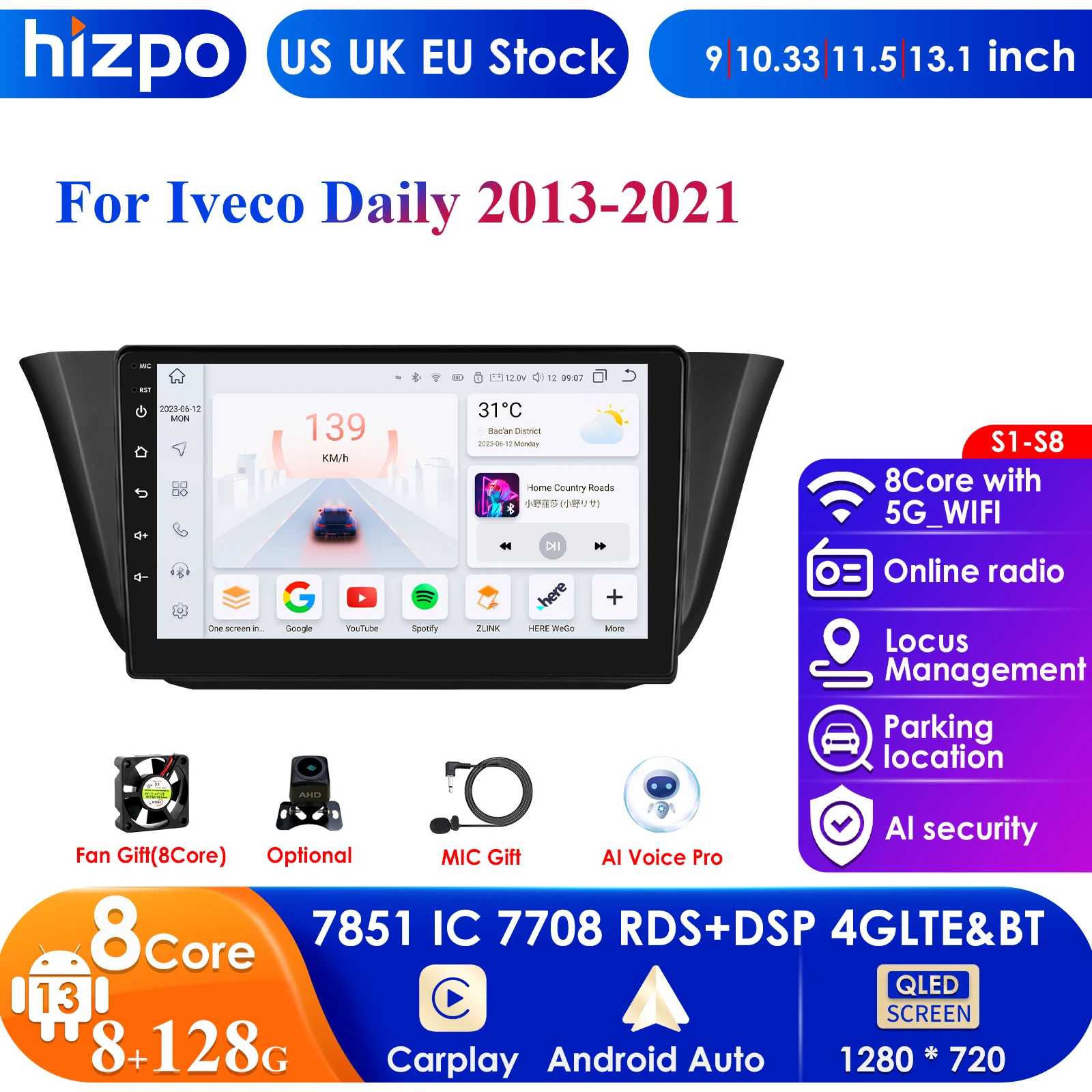 

2Din Android 13 Car Radio For Iveco Daily 2013-2021 Multimedia Video Player Navigation GPS Stereo Carplay 4G WIFI DSP RDS Audio