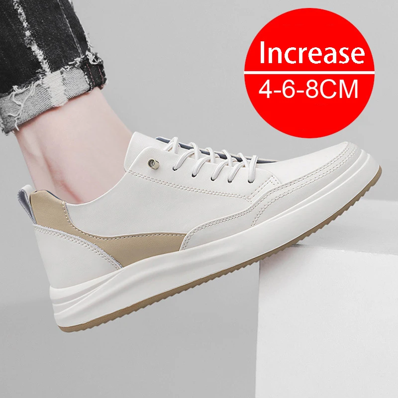 New Men's Genuine Leather Elevator Shoes Invisible Inner Height Increase Men's Shoes Increase 6/8 cm Sports and Leisure Shoes