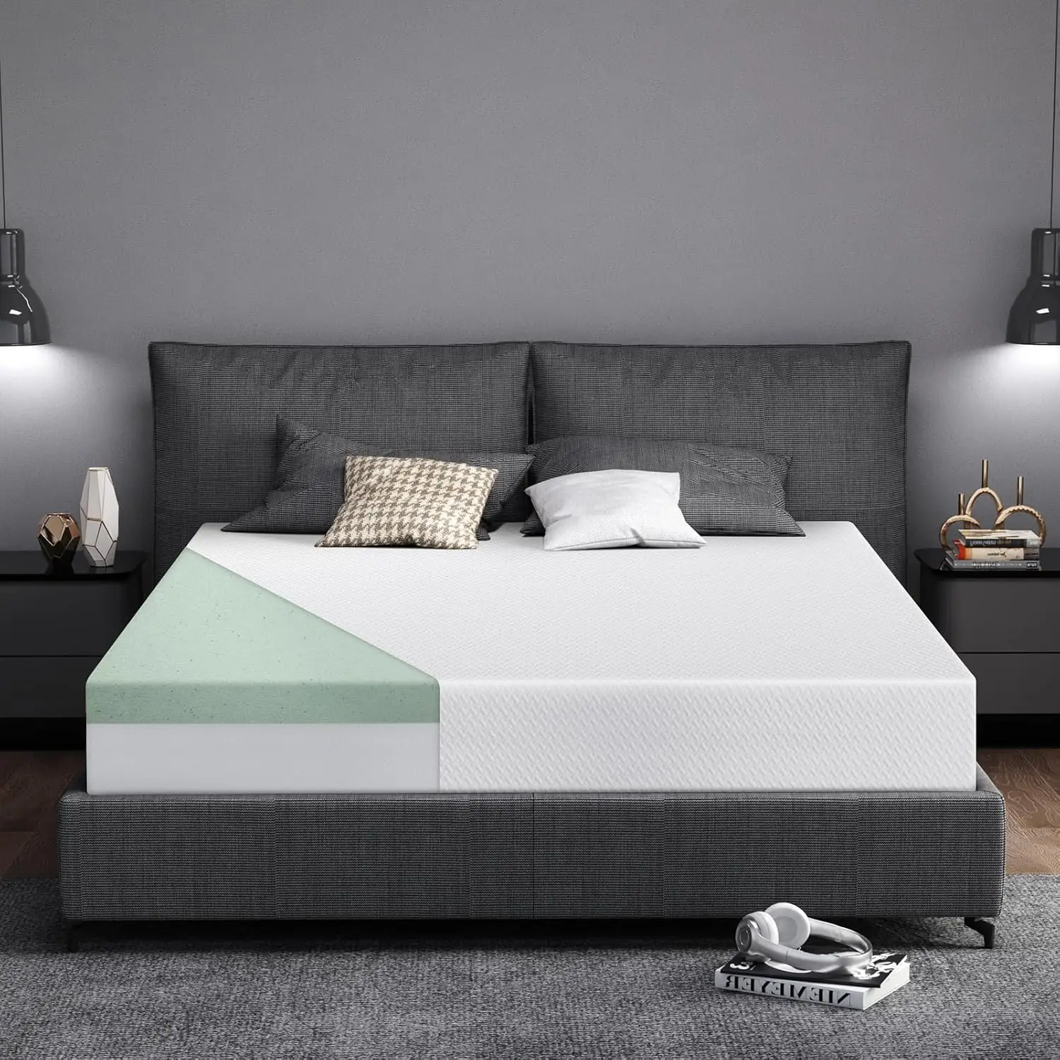 Hcore 8/10 Inch Queen Size Mattress, Tencel Cover, Premier Cooling Green Tea/Gel Medium Firm Mattress in a Box. image 2