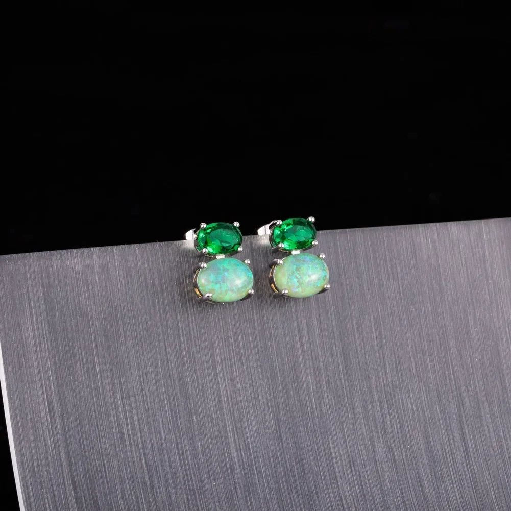 KONGMOON 5x7 الأخضر تشيكوسلوفاكيا 7x9 البيضاوي الكيوي الأخضر النار أوبال كابوشون مجوهرات للنساء ثقب وأقراط