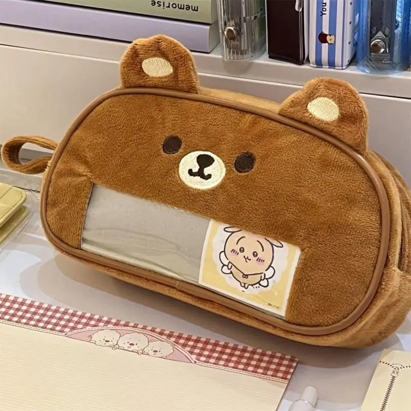 21Cm Japanese Anime Rilakkuma Soft Plush Pvc Transparent Handheld Pencil Case Small Card Badge Partition Storage Classmate Gifts