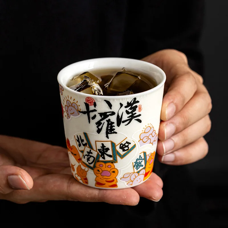 Chinese Style Mahjong Lucky Cat Ceramic Cup Creative Cultural Creative Handheld Mug Personalized Drink Cup for Home Desktop Use