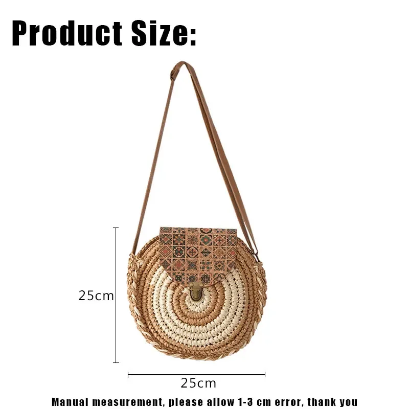 YoReAi Round Straw Beach Bag Vintage Handmade Woven Shoulder Bags Raffia Circle Rattan Bohemian Summer Vacation Diagonal Pack