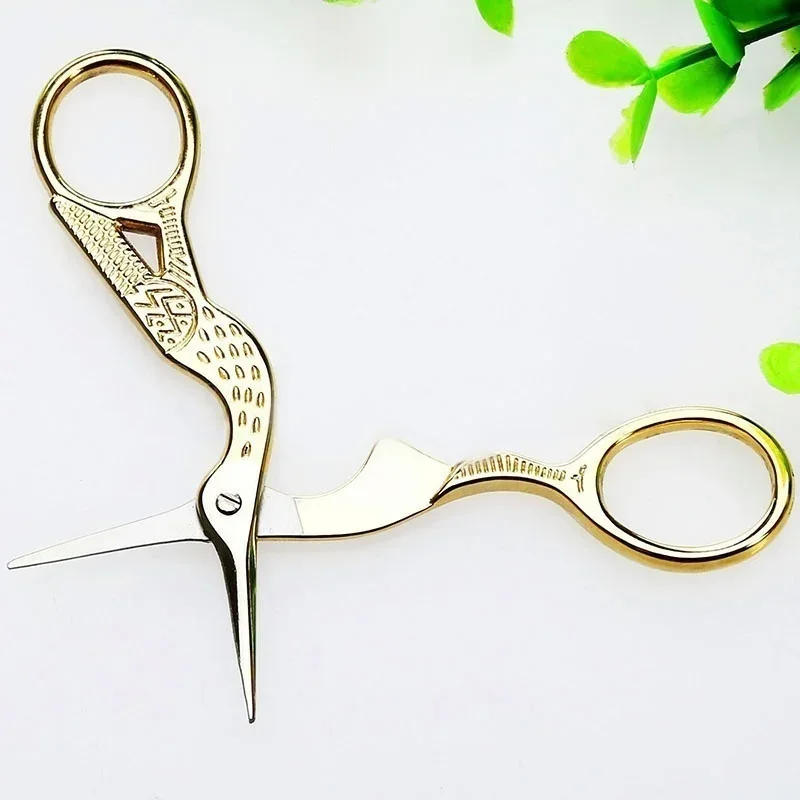 New Gold Vintage Stork Shaped Steel Craft Embroidery Sewing Trimming Dressmaking Shears Cross Stitch Carbon Scissors Stationery