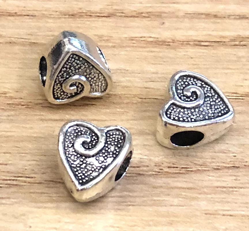 

15pcs 11*7mm hole 4.6mm Alloy metal 2sided heart loose beads for jewelry findings HWEF2813