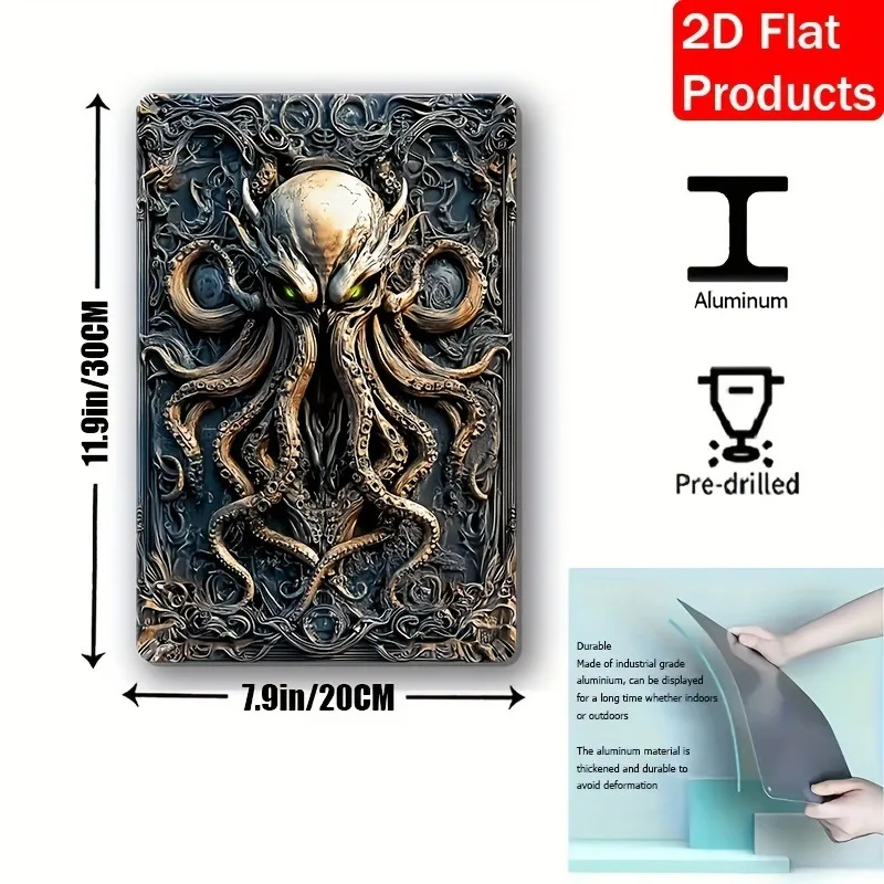 Aluminum Pre - drilled 2D Flat Decorative Painting with Cthulhu Pattern, Ideal for Bars, Bedrooms and Living Rooms