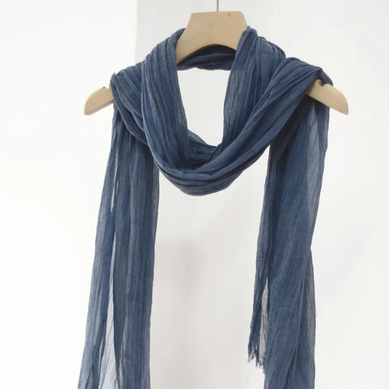 Unisex Japanese Pleated Cotton Linen Neckerchief, Thin Breathable Narrow Summer Scarf, Versatile Accessory, Nice Gift for Mom