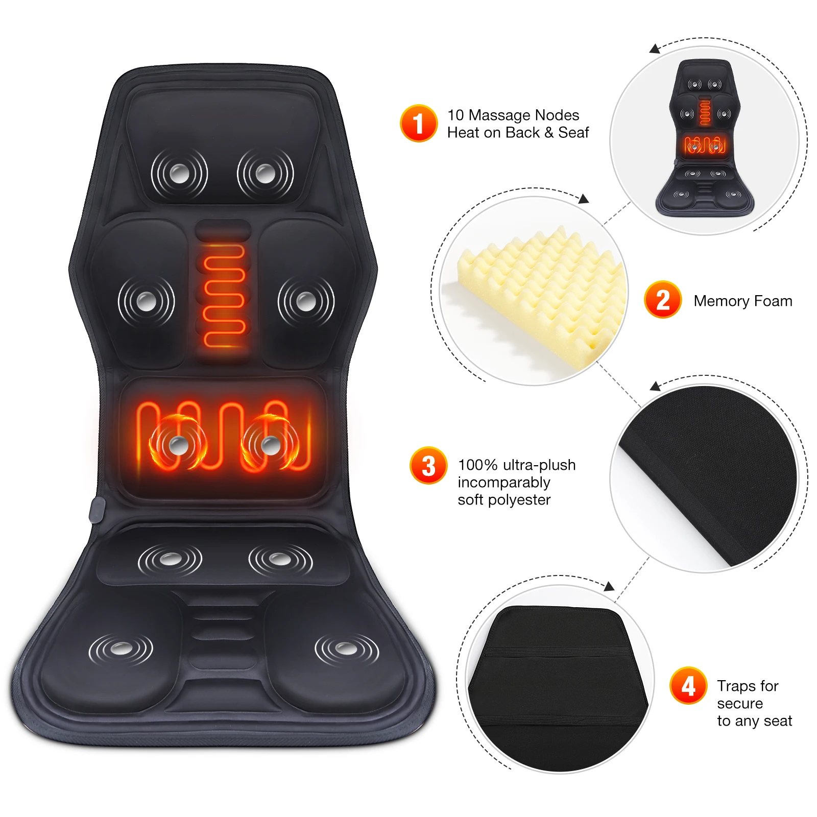 Electric Massage Chair Cushion Heating Vibrator Car Home Office Lumbar Neck Mattress Fatigue Relief Back Massager