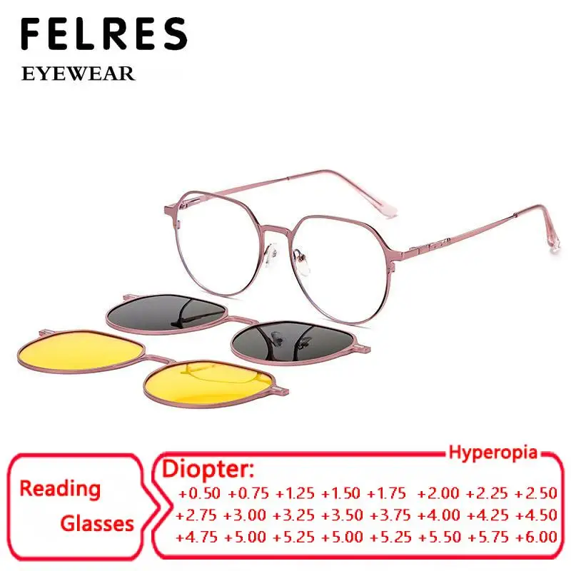 

FELRES 3 in1 Magnetic Clip Reading Glasses Women Men Polarized Optical Glasses Prescription Myopia Eyewear