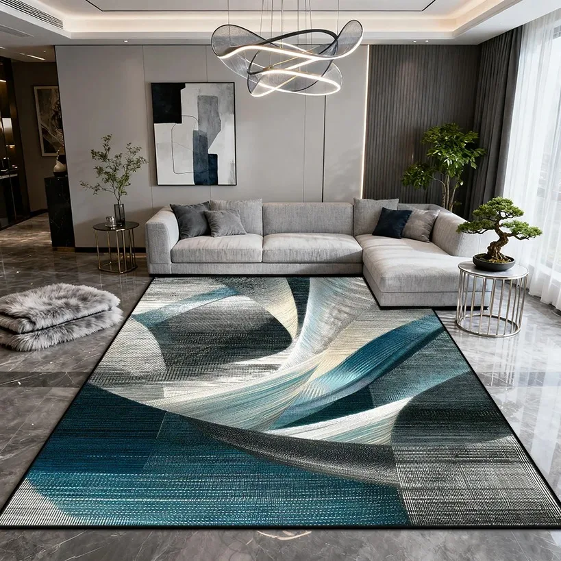 Teal Gradient Abstract Rug Soft Floor Mat Twist Geometric Pattern Living Room Bedroom Modern Theme Home Decor Carpet