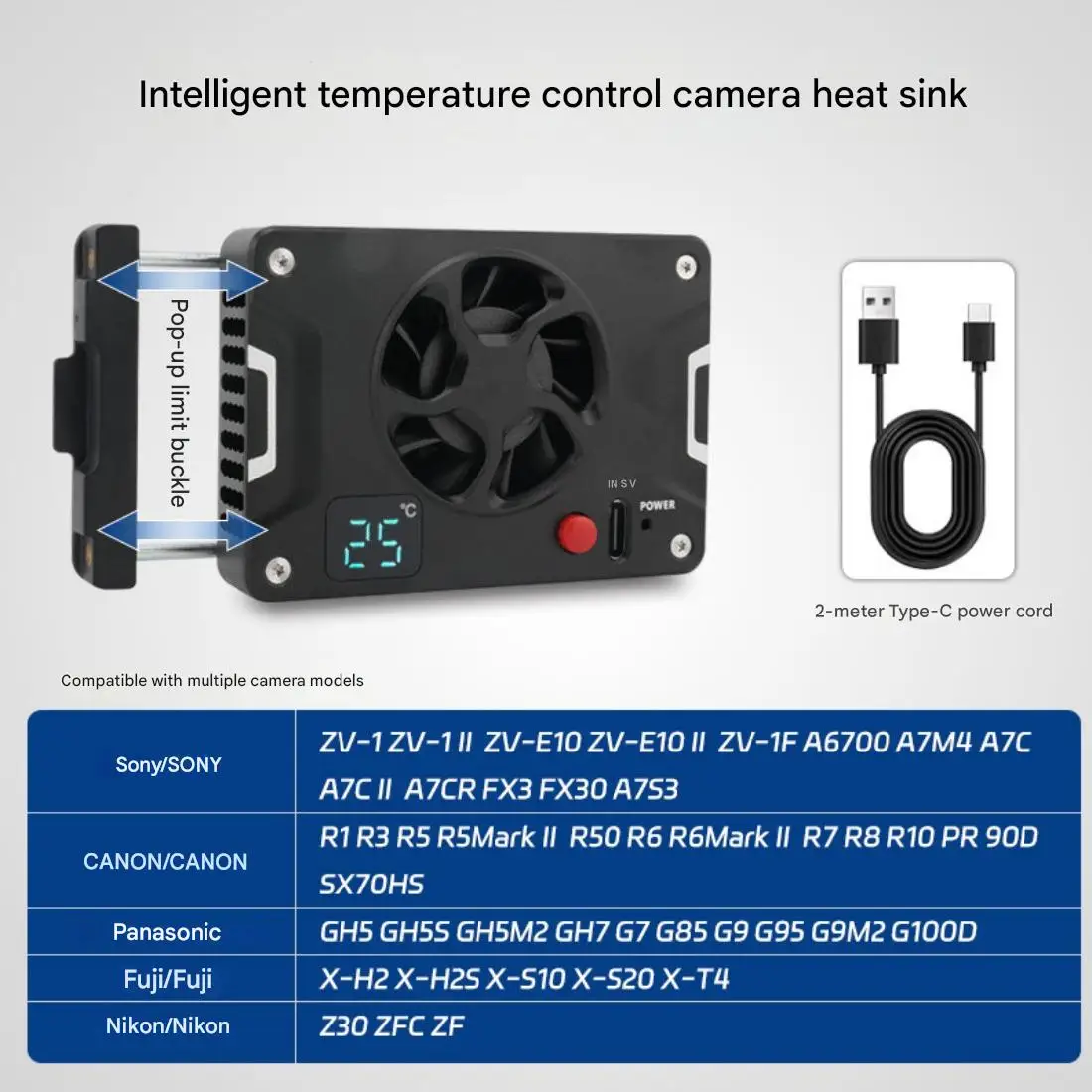 Camera Cooling Fan for Sony A7IV ZVE1 A6700 A7C2 AVE10 ZV1 A7C; Canon R5 R6 R7 90D; Fujifilm XT4 XS10 XH2S and More