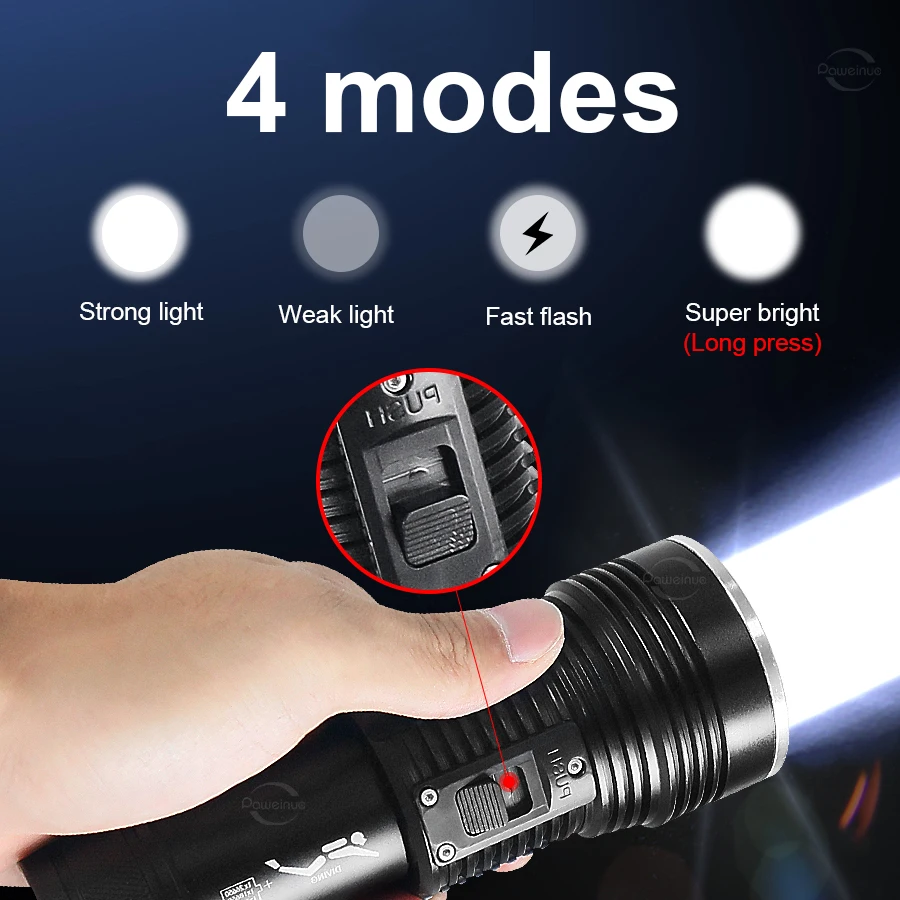 New Scuba Diving Flashlight High Power Underwater Waterproof Professional Dive Flashlights Highlight Submersible Fishing Hunting