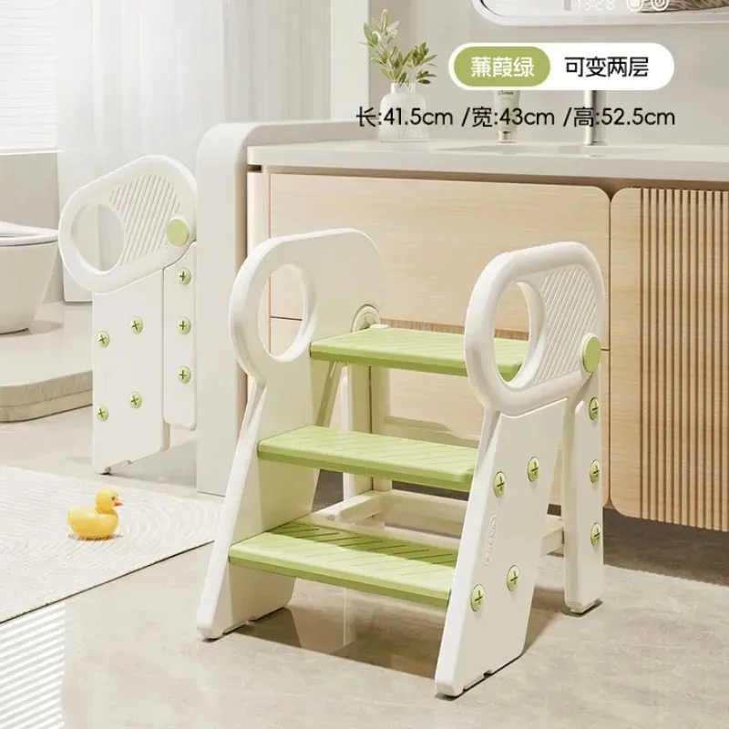 

Armrest Stool for Children, Non-slip Step Stool for Bathroom, Folding Footstool with Handrails, Washbasin Step Stool Step Ladder
