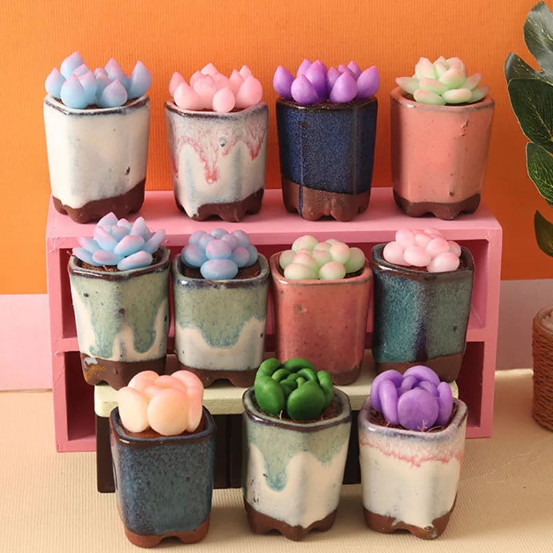 

1Pcs Mini Plant Pot 1:12 Dollhouse Succulents Miniature Flower Vase Simulation Potted Plant Doll House Furniture Micro Ornament