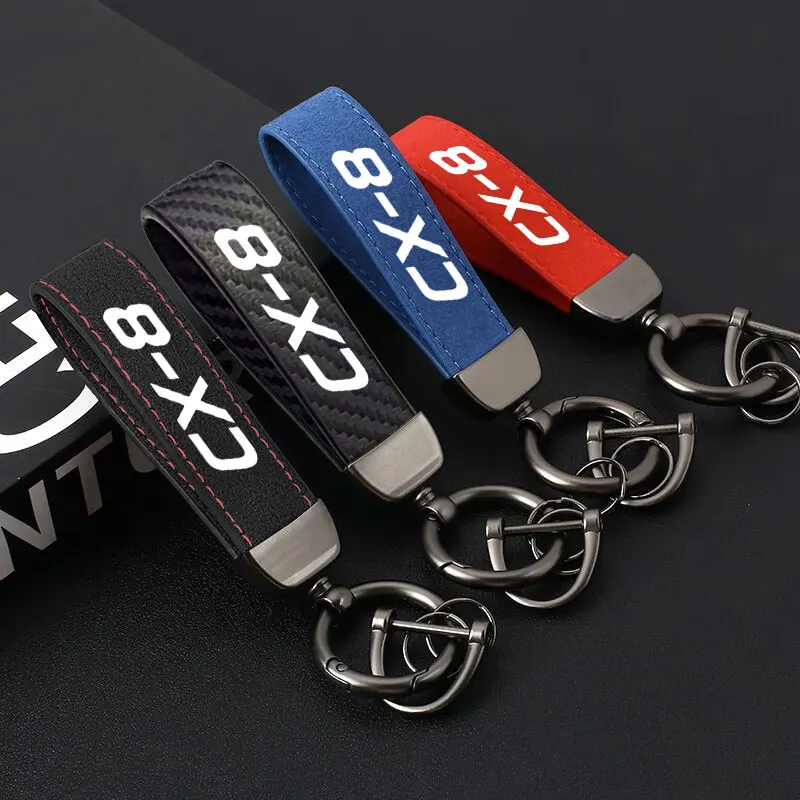 

Car Key Chain Luxury Genuine Leather Keychain Pure Color Buckle Key Ring Gift Car Keychain Car Accessories For Mazda CX-8