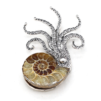 Fashion Natural Gem Stone Shell Brooches Pins for Women Men Octopus Shape Coral Jade Pendant DIY Necklace Making Jewelry Gift