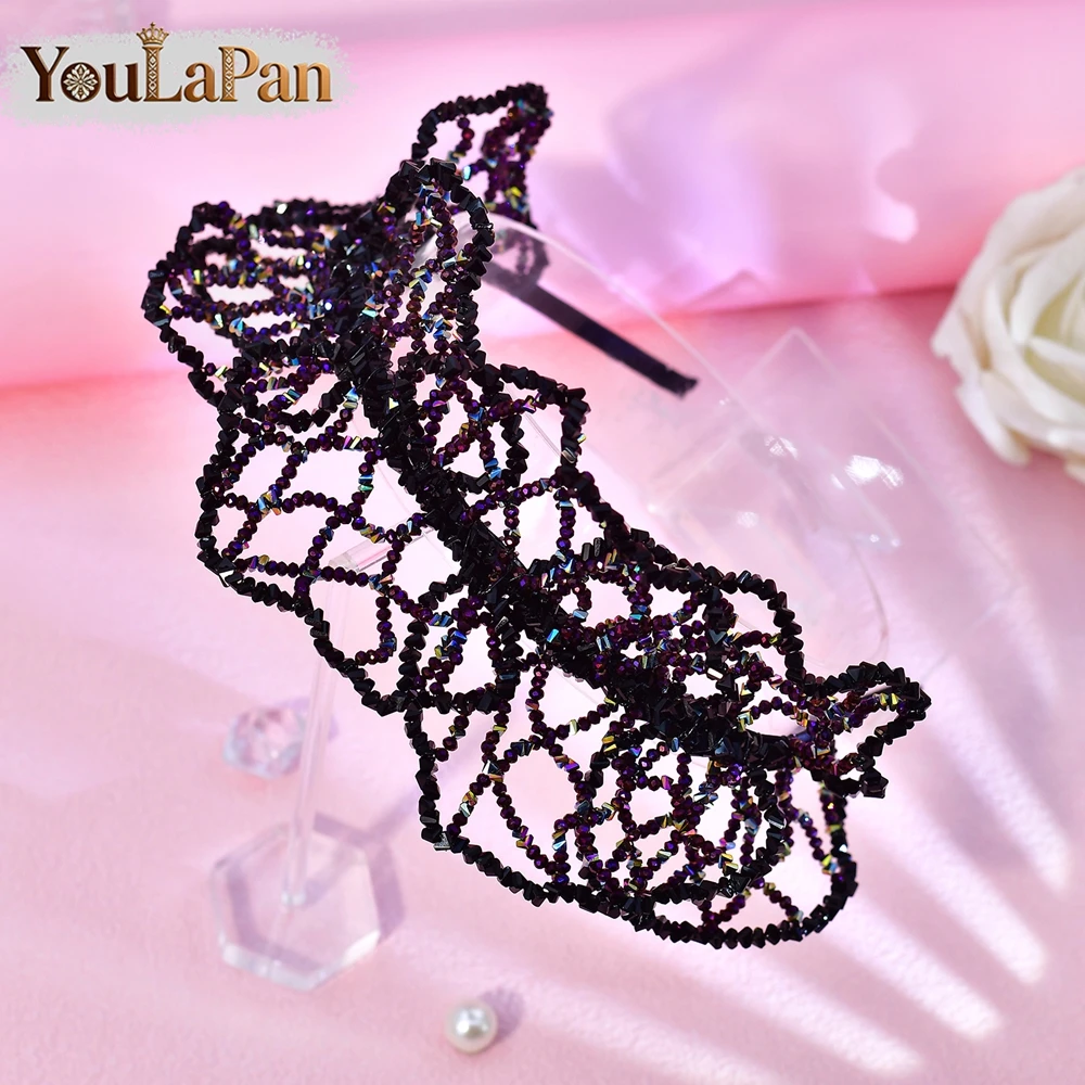 YouLaPan Luxury Black Crystal Crown Headband For Bride Handmade Wedding Bridesmaid Tiaras Boho Style Hair Accessories A418