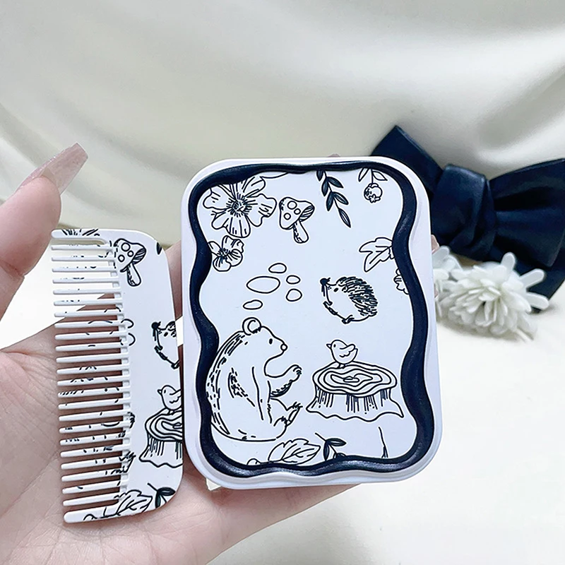 Semplice riccio Flip-Top specchio per il trucco pieghevole specchio tascabile portatile specchio cosmetico rettangolare con pettine per donne ragazze