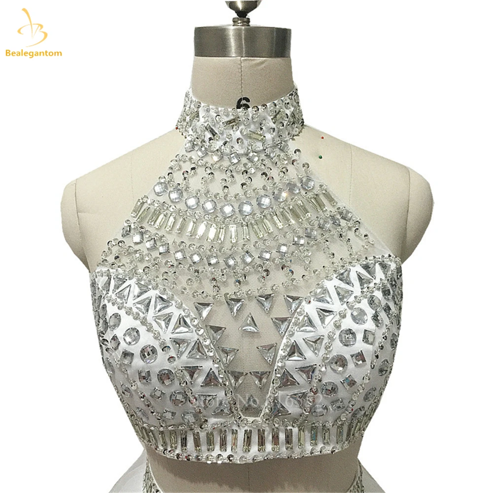 Bealegantom Due pezzi Halter Neck Abiti corti da ritorno a casa Perline Paillettes Prom Party Abito da cocktail Abiti De Graudation QA594