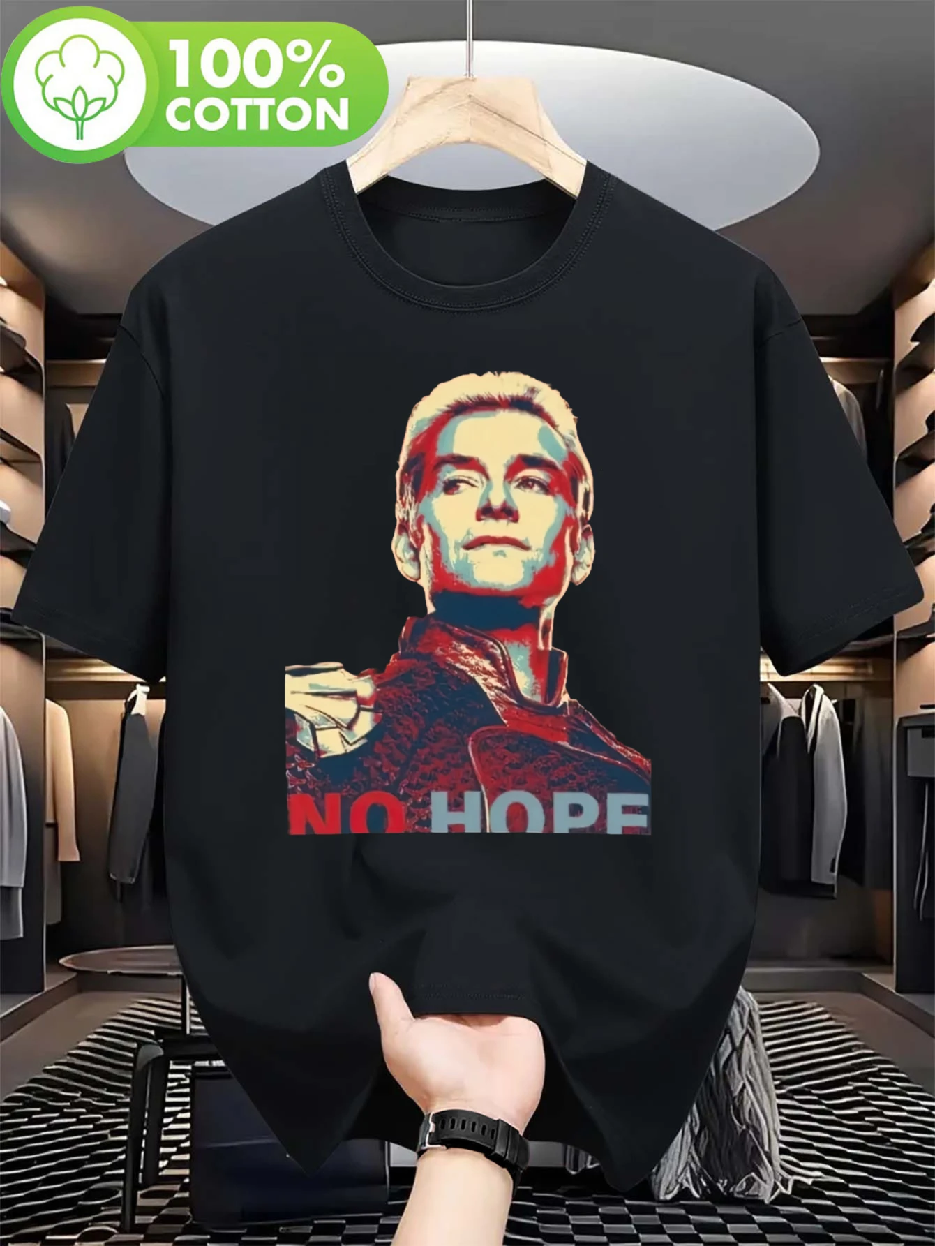T-shirt graphique Homelander No Hope pour homme - T-shirt décontracté à manches courtes avec imprimé géométrique audacieux, col rond coupe classique, lavable en machine, confort toutes saisons, vêtements de loisirs, t-shirt tendance, tissu durable, t-shirt pour tous les jours, design moderne, matière douce