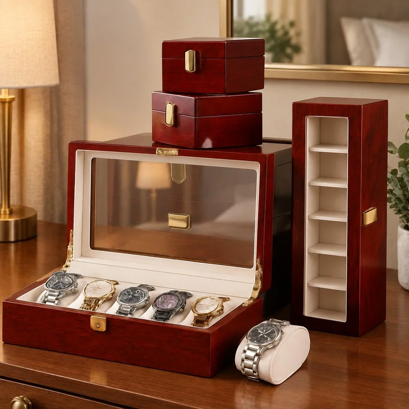 Wooden Jewelry and Watch Organizer with Multiple Slots, 1-12 Compartments, Stylish Storage Box for Men & Women