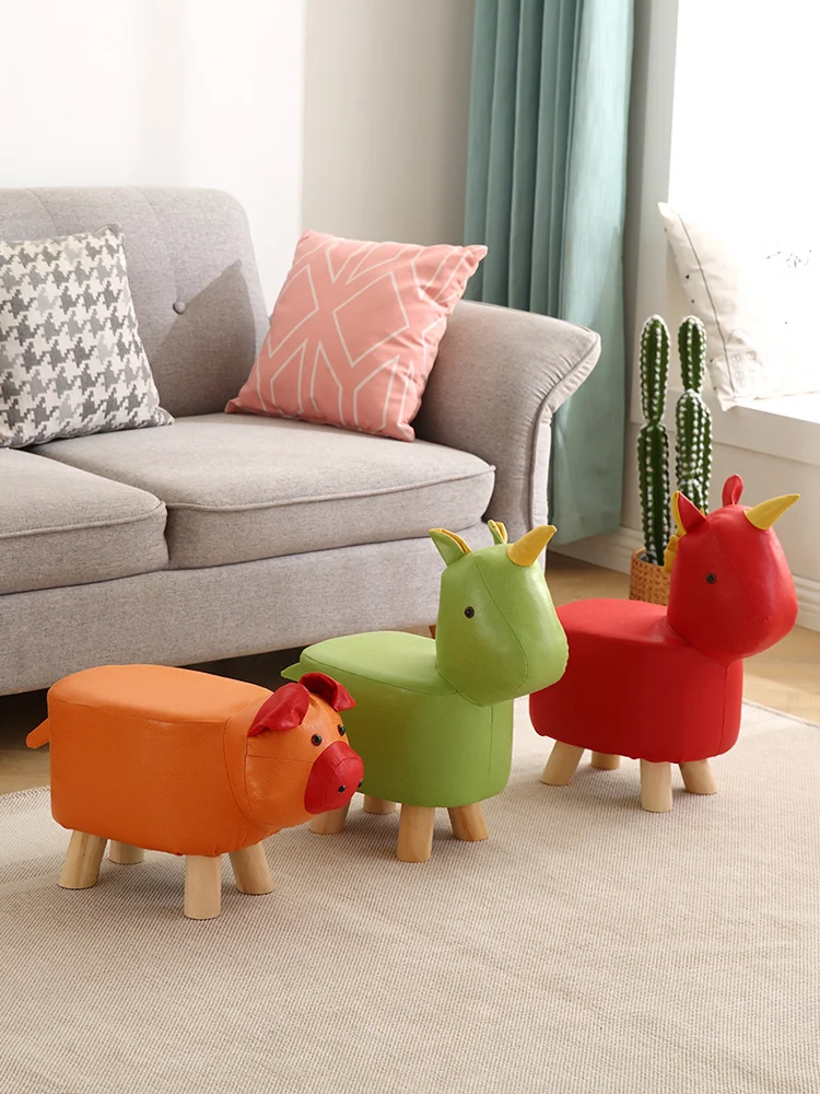 Elephant Stool Home Door PU Leather Cartoon Animal Low Stool For Home Living Room Bedroom Cute Children\'s Stools 발받침대