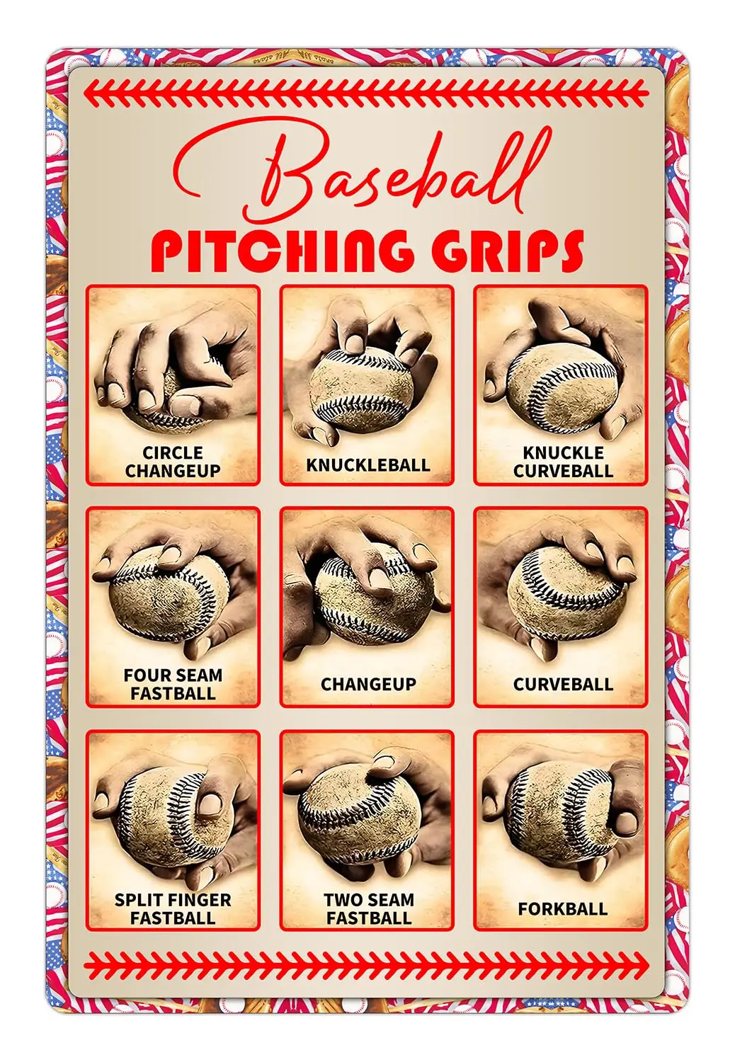 Boy's Baseball Gifts Baseball Pitching Grips Sign Boys Room Decorations For Bedroom,Gift for baseball enthusiasts 8 x 12 Inc