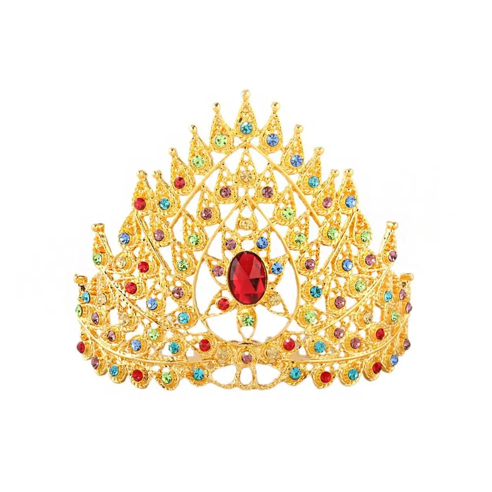 Luxury Rhinestone Thai Crown Colorful Traditional Rhinestone Crown Hair Ornaments Jewelry Princess Hair Comb Wedding