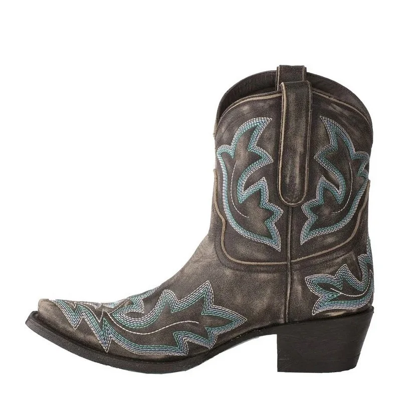 Casual Autumn Winter Western Cowboy Ankle Boots Women Snake Leather Cowgirl Booties Short Cossacks botas High Heels Shoes