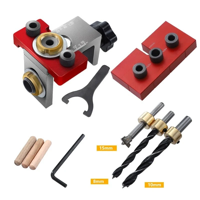 Drilling Guide Locator for Furniture Connecting Hole Puncher Tool Adjustable Woodworking 3 In 1 Doweling Jig Kit Pocket Hole Jig