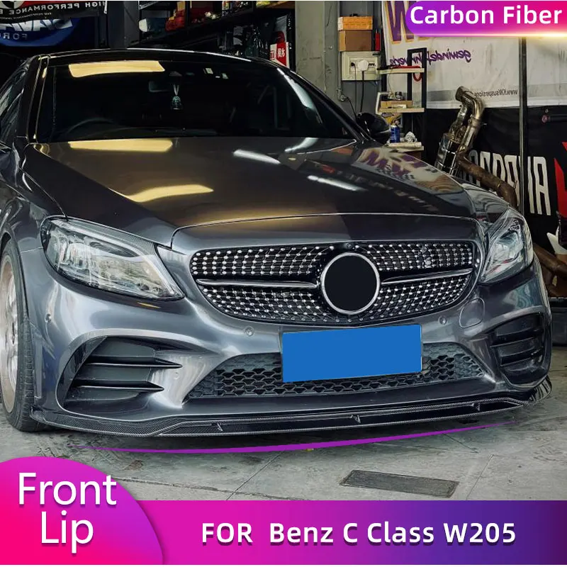 Carbon Fiber Front Bumper Lip for Mercedes-Benz C Class W205 C200 C300 Sport 2019 2020 Car Front Lip Spoiler Chin Apron Body Kit