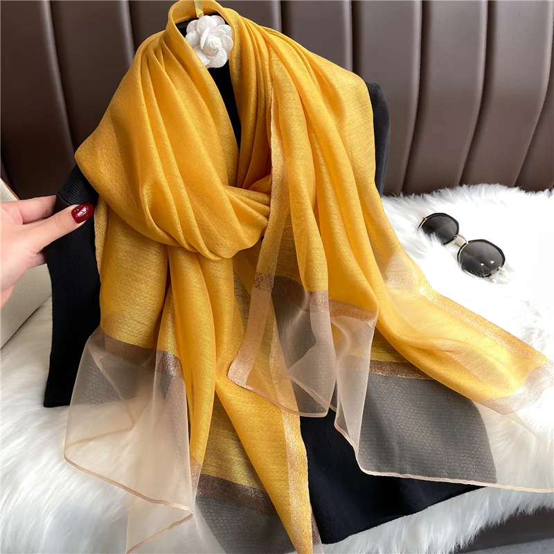 Modischer Luxus Einfarbiger Langer Seidenschal für Damen Weicher Glatter Schal Kopftuch Hijab Outdoor-Schal Langer Umhang Strandtuch