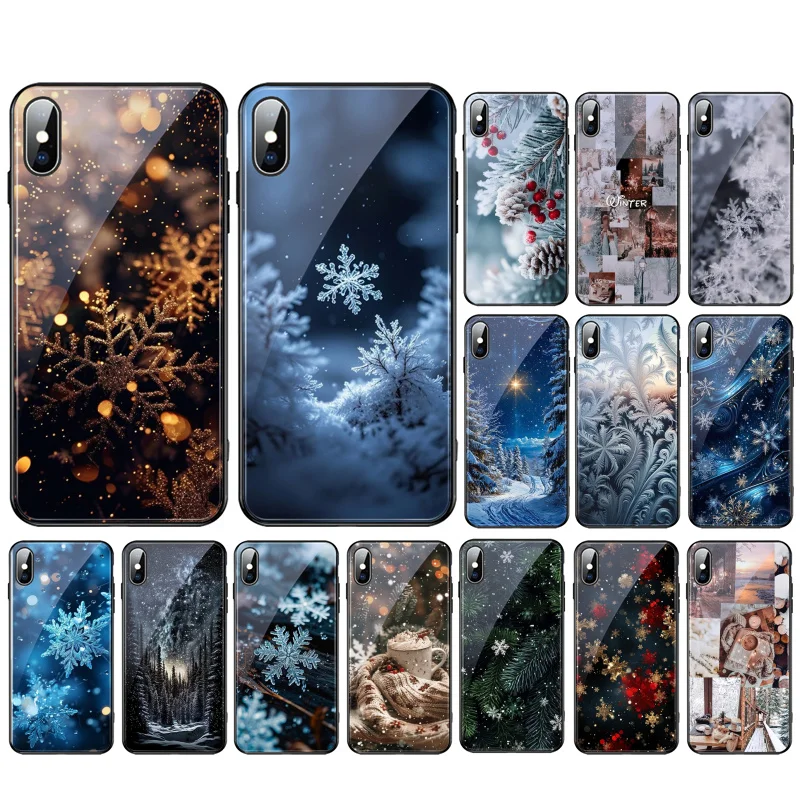 

Winter Christmas snowflake Glass phone case For Samsung S25 S24 S23 S22 Ultra S24 Plus A55 A16 A54 A15 A56 A36 S25 FE