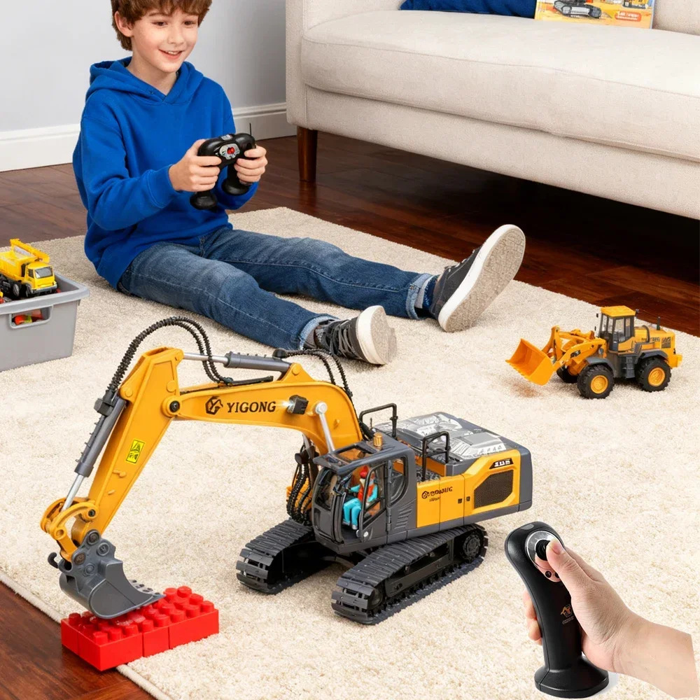 1/20 RC Excavator Car 2.4G Unlimited Rotation Remote Control Alloy Engineering Vehicle Truck Excavator Toys for Boys Kids Gifts