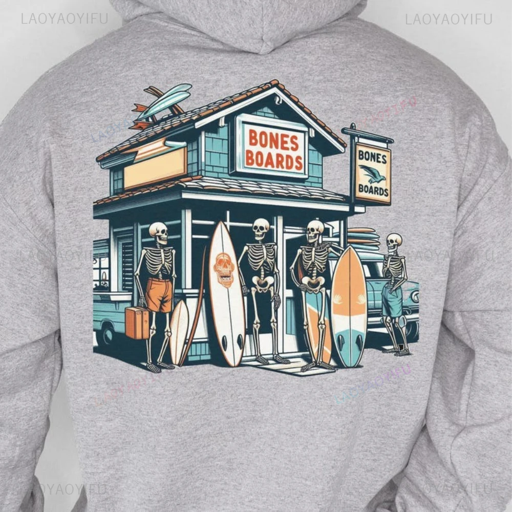 Regalo estivo per surfista Regalo per amante della spiaggia Felpa con cappuccio stampata scheletro Donna Uomo Moda creativa Pullover con spalle scoperte Manica lunga