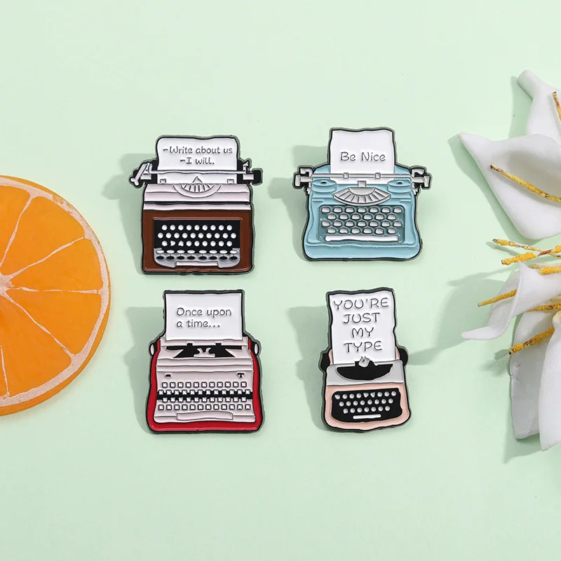 Nostalgic vintage enamel pin Colorful typewriter letter writing creative brooch Backpack Accessories Metal Badge Gift Jewelry