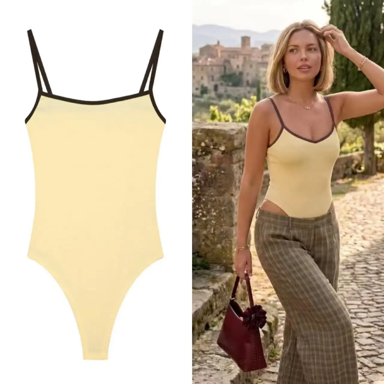 Women's Bodysuit 2026 Summer Sexy Round Neck Thin Straps Color-block Backless Slim Jumpsuit Fashion Female Beach Bodysuits