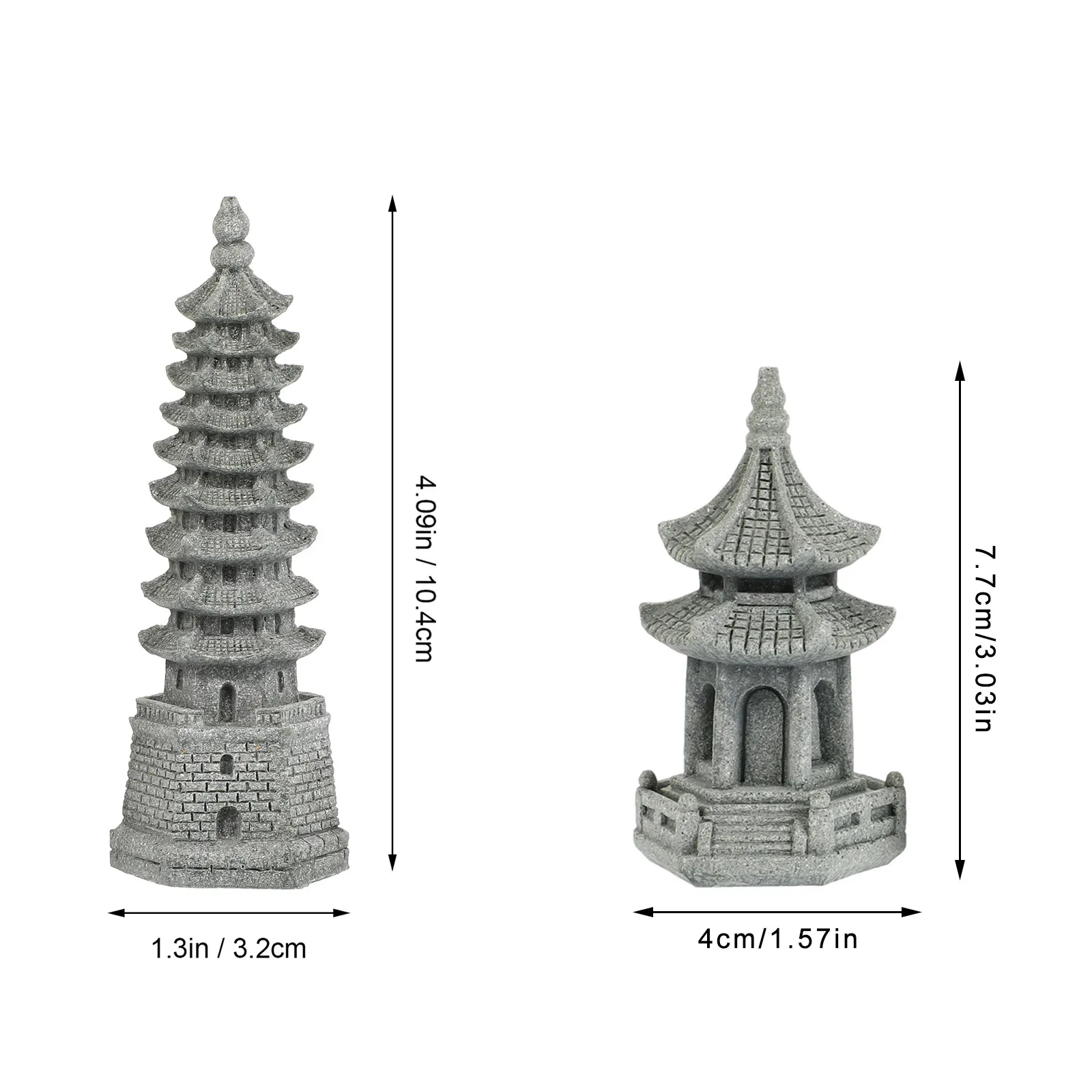 2Pcs Landscape Tower Sculpture Realistic Simulation Garden Decoration Micro Landscape Bonsai Flowerpot Indoor Outdoor Decor