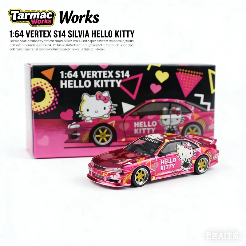 

TW 1:64 Nissan VERTEX Silvia S14 Hello Kitty Stylish Static Alloy Car Model, Boys' Toy, Adult Collection Decoration Item.