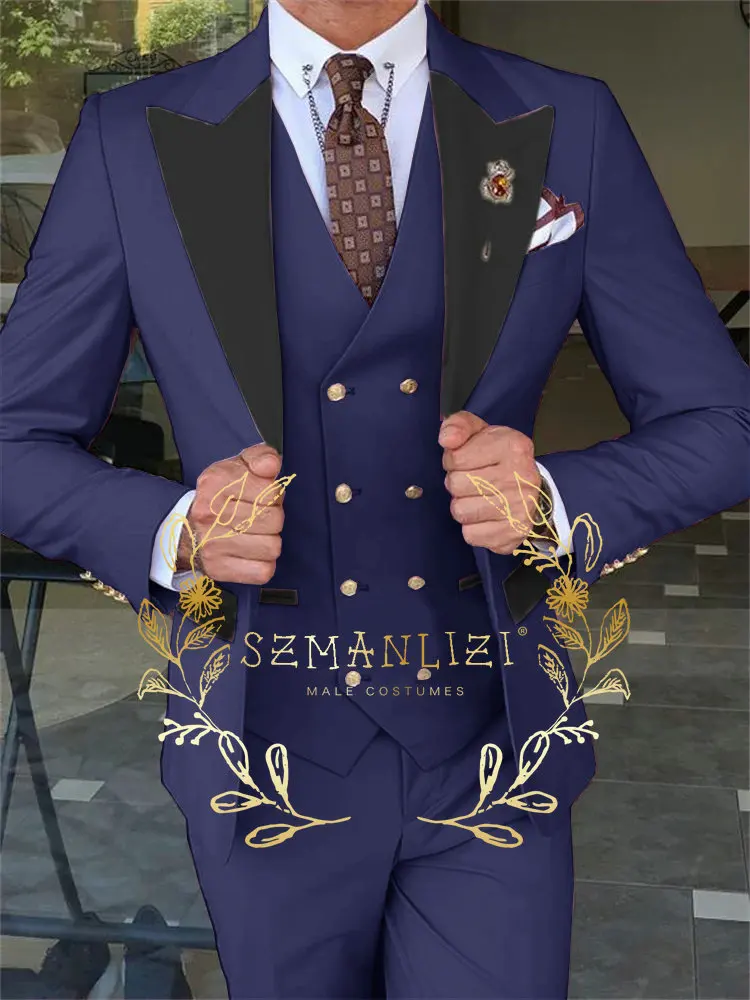 Conjunto de 3 piezas para hombre, esmoquin de un solo pecho, color Beige, con solapa de pico negro, Blazer de boda, 2024